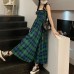 French retro plaid halter dress design sense strap halter waist full skirt