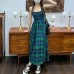 French retro plaid halter dress design sense strap halter waist full skirt