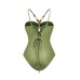 Green Fashion Necklace Embellished Bodysuit One Piece Shoulder Strap Long Cover Leaf Print Vacation Casual Seaside Beach Summer