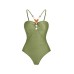 Green Fashion Necklace Embellished Bodysuit One Piece Shoulder Strap Long Cover Leaf Print Vacation Casual Seaside Beach Summer
