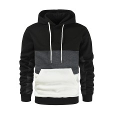 New autumn and winter men's warm plush hoodie, fashionable color blocking casual pullover hoodie, sports hoodie