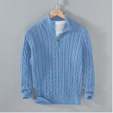 Stand Collar Half Zipper Cotton Thickened Fried Dough Twists Knit Shirt Large Men's Autumn/Winter High Collar Twisted