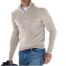 New autumn long sleeved V-neck wool zipper men's casual top polo shirt