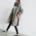 Casual women's mid length knee length loose fit oversized British style outerwear windbreaker jacket