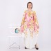 Irregular printed round neck bat sleeve women's pleated skirt