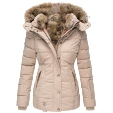 New Winter Warm Wool Collar Cotton Coat Women's Zipper Long Sleeve Slim Fit Cotton Coat Coat Hooded Coat