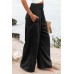 Black Shirred High Waist Plus Size Wide Leg Pants