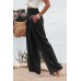 Black Shirred High Waist Plus Size Wide Leg Pants