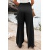 Black Shirred High Waist Plus Size Wide Leg Pants