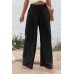 Black Shirred High Waist Plus Size Wide Leg Pants