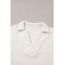 Black Textured V Neck Collared Short Sleeve Top