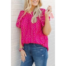Rose Dotted Gold Stamp Tiered Ruffled Short Sleeve Top