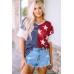 Blue Stripes Stars Print Knit Short Sleeves Top