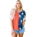 Blue Stripes Stars Print Knit Short Sleeves Top