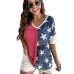 Blue Stripes Stars Print Knit Short Sleeves Top