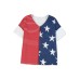 Blue Stripes Stars Print Knit Short Sleeves Top