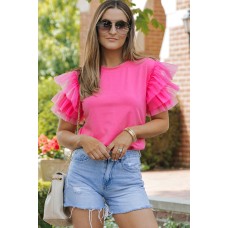 Pink Tulle Ruffle Sleeve Top Pink Tulle Ruffle Sleeve Top