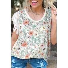 White Floral Crinkle Gauze Lace Fringed Crochet Top