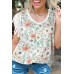 White Floral Crinkle Gauze Lace Fringed Crochet Top
