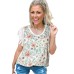 White Floral Crinkle Gauze Lace Fringed Crochet Top