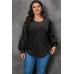Black Plus Size Sequin Patchwork Crew Neck Long Sleeve Top