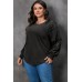 Black Plus Size Sequin Patchwork Crew Neck Long Sleeve Top