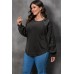 Black Plus Size Sequin Patchwork Crew Neck Long Sleeve Top