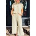 Apricot Metallic Lattice Textured Casual Two Piece Set