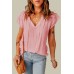 Pink Tiered Ruffled Drawstring V Neck Top