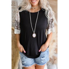 Black Ribbed Leopard Bell Sleeve Top