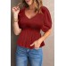 Fiery Red Puff Sleeve Smocked Top