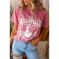 Fiery Red Nashville Music City Graphic Mineral Washed Tee