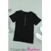 Black Buttoned Ribbed Knit Short Sleeve Top