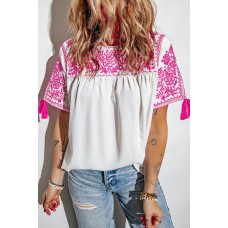 White Embroidered Floral Short Sleeves Shift Top