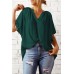 Green Split Neck Pleated Loose Top