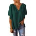 Green Split Neck Pleated Loose Top