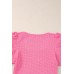Black Waffle Knit Ruched Puff Sleeve Top