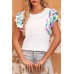 White Voluminous Printed Puff Sleeve Textured Top