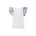 White Voluminous Printed Puff Sleeve Textured Top