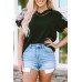Black Floral Embroidered Bubble Sleeve Frill V Neck Top Black Floral Embroidered Bubble Sleeve Frill V Neck Top