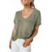 Carbon Grey Twist Short Sleeve Corded V Neck Top