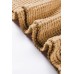 Camel V Neck Petal Sleeve Waffle Knit T-Shirt