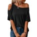 Black Solid Asymmetrical Neck Loose Casual T-Shirt
