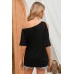 Black Solid Asymmetrical Neck Loose Casual T-Shirt