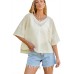 Beige V Neck Textured Split Hem Oversized Top