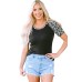 Black Leopard Color Block Cut Out Short Sleeve Top