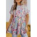 Pink Floral Print Ruffle Sleeve Babydoll Top Pink Floral Print Ruffle Sleeve Babydoll Top