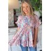 Pink Floral Print Ruffle Sleeve Babydoll Top Pink Floral Print Ruffle Sleeve Babydoll Top