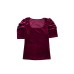 Burgundy Short Puff Sleeve Velvet Top