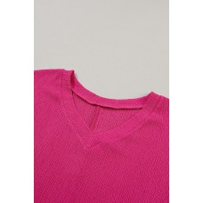 Black Crinkled V Neck Wide Sleeve T-shirt